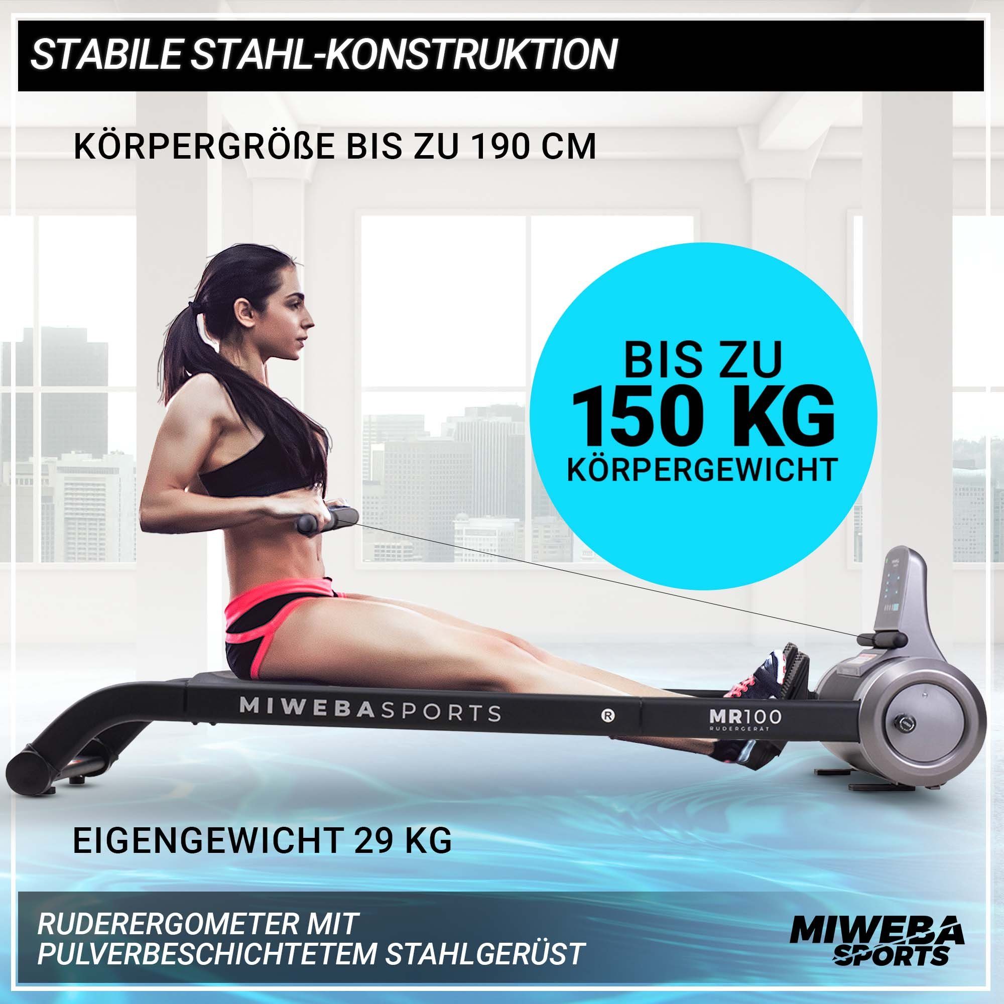 Miweba Sports Rudergerät Designer Rudermaschine MR100 - 10 kg Schwungmasse - auch Holz Optik (LCD Display, ergonomischer Sitz, Anti-Rutsch-Griff, Transportrollen, klappbar & kompakt, Rudergeräte für Zuhause, Krafttraining, Ganzkörpertraining, Rowing