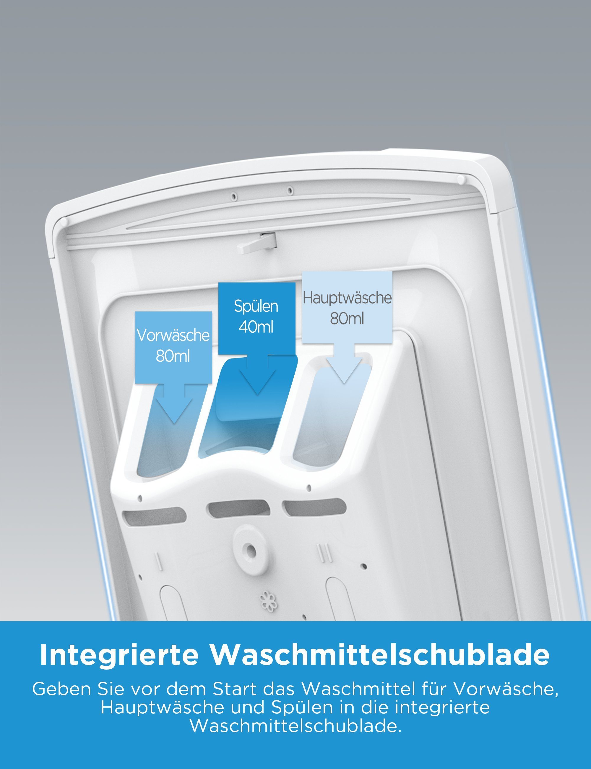 Midea Waschmaschine Toplader MF10ET80B, 8 kg, 1300 U/min, Soft Opener, XL-Tür, Dampffunktion, Kurz 15'&45'