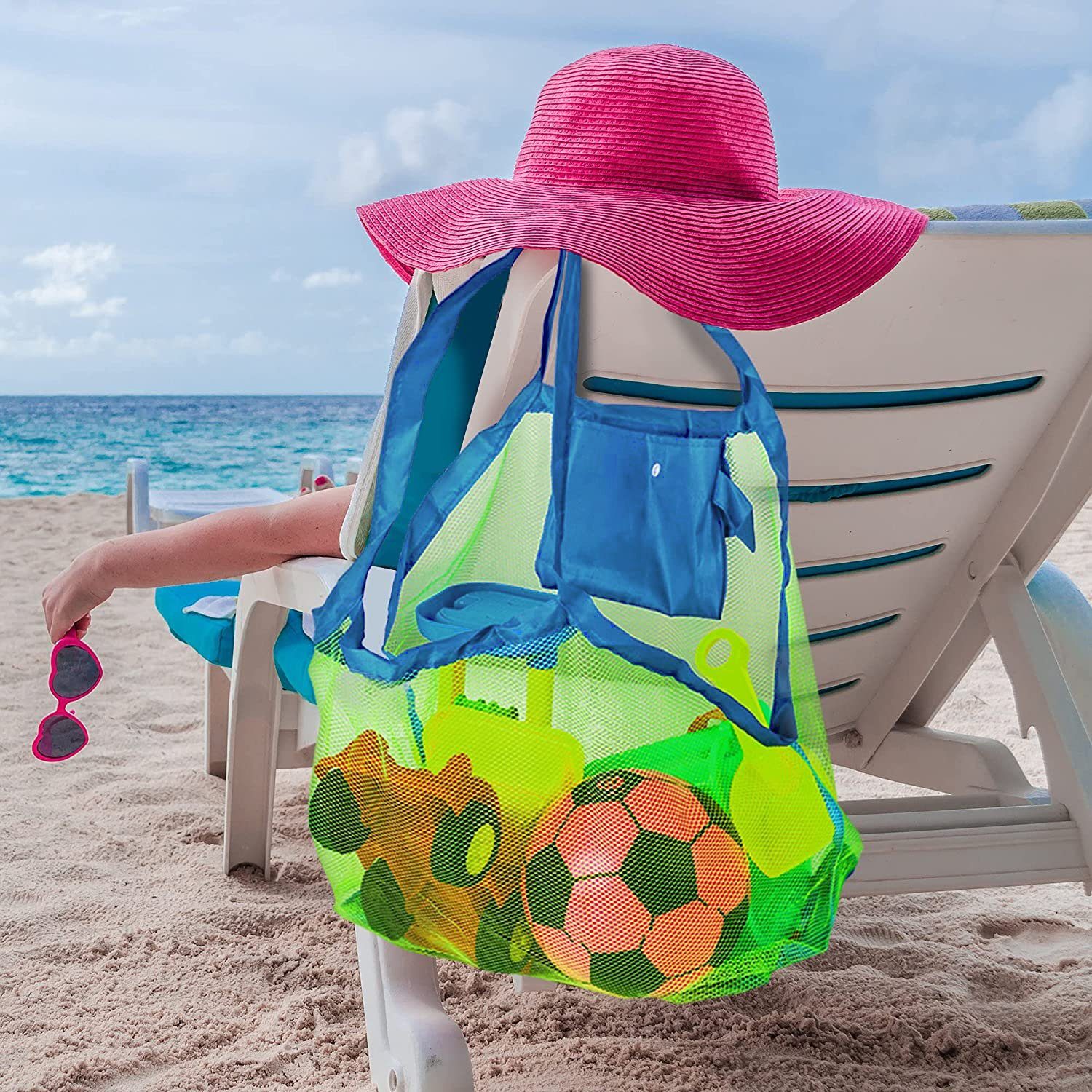 Alster Herz Aufbewahrungstasche Netz Strandtasche für Sandspielzeug Strandspielzeug Tasche H0172, Wiederverwendbare Faltbare für Wasserspielzeug Urlaub