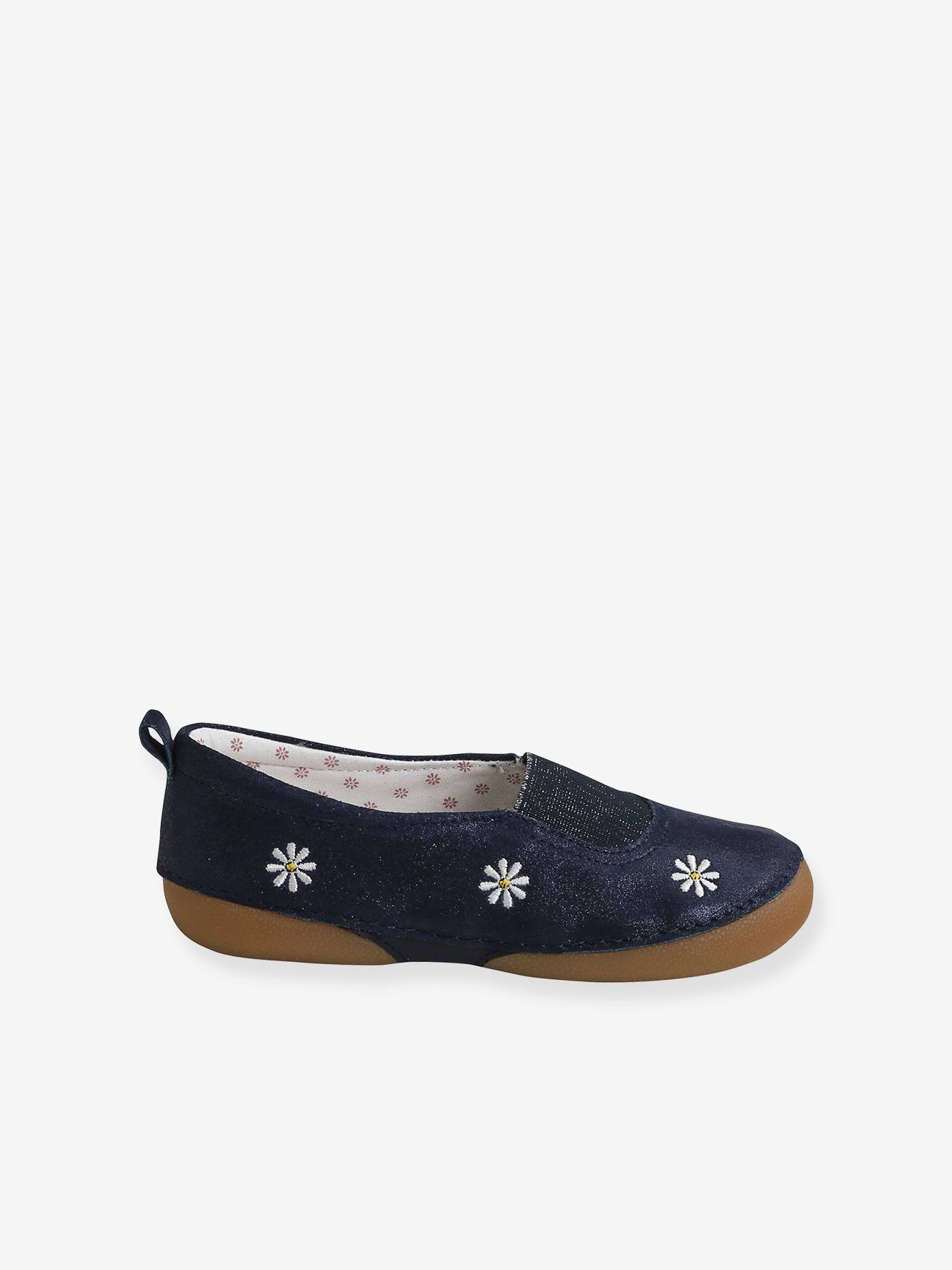 Chaussons élastiqués fille en cuir souple marine