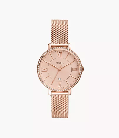 Fossil Damenuhr Jacqueline 3-Zeiger/Datum Edelstahl Roségold