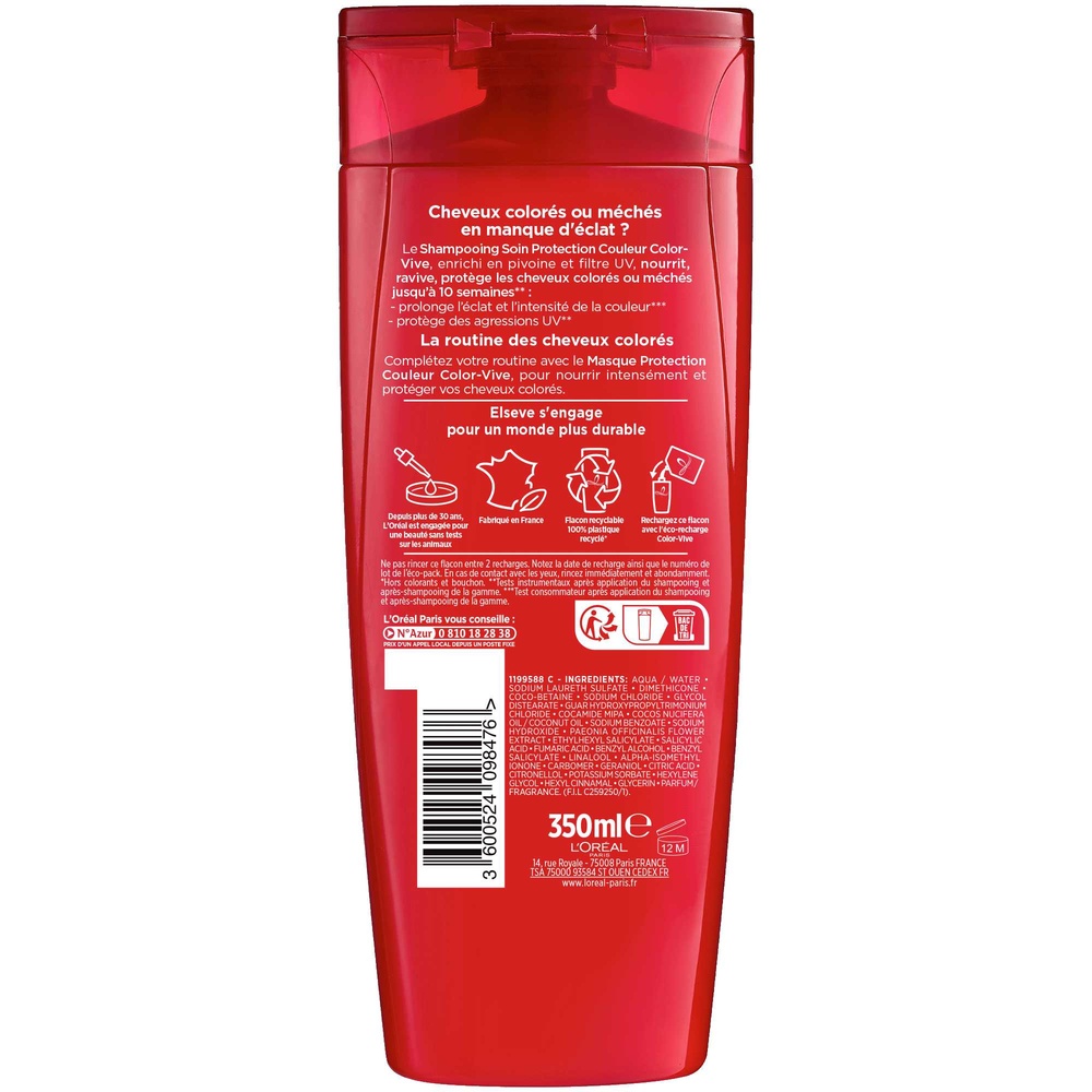L'Oréal Paris Elseve Color-Vive Shampooing Soin 350ml Shampoing cheveux secs