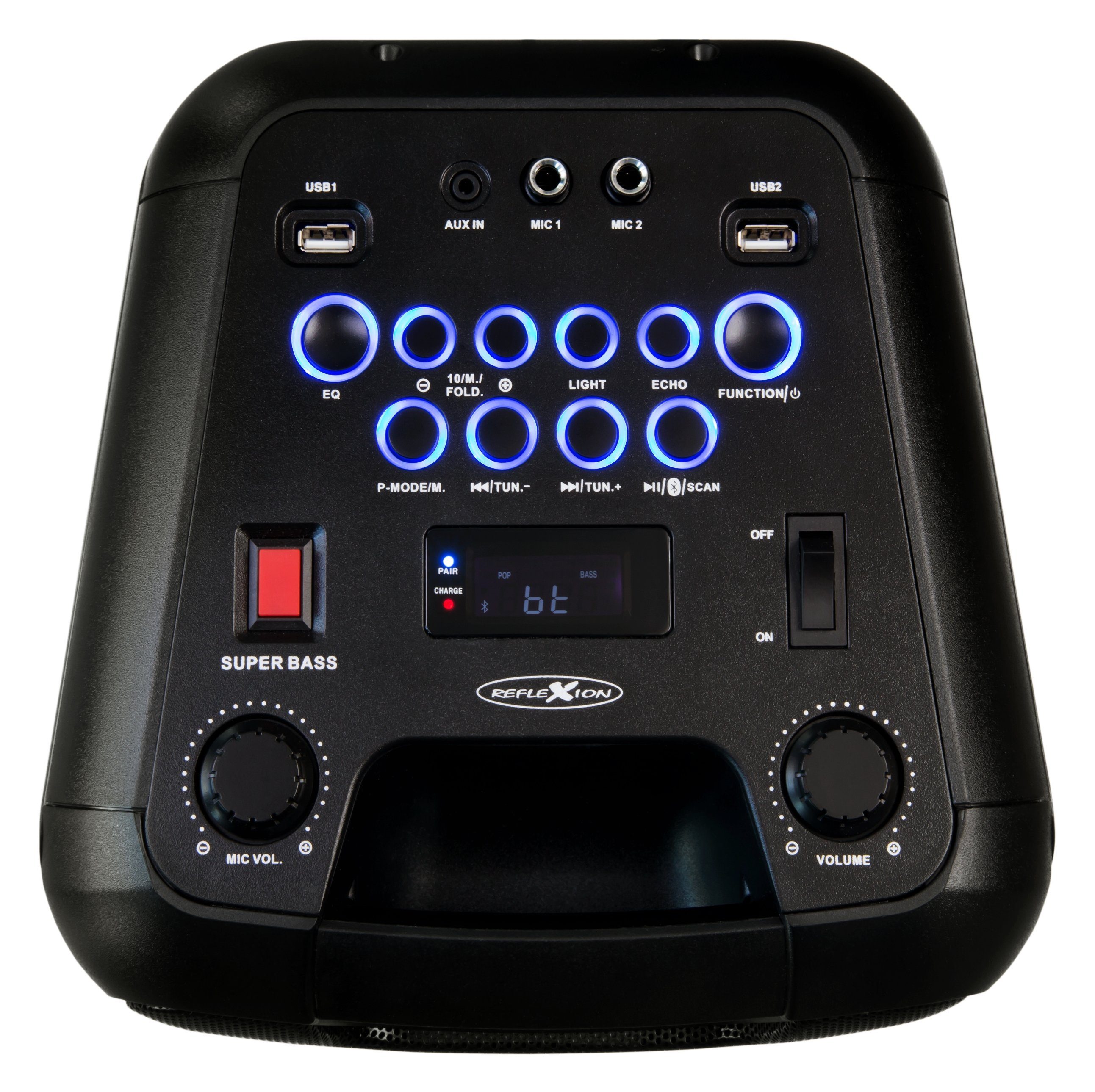 Reflexion PS08BT mobiler Party Lautsprecher Party-Lautsprecher (Bluetooth, 480 W, mit Akku und Lichteffekten (Bluetooth, USB, AUX, Mikrofon, 480 Watt)