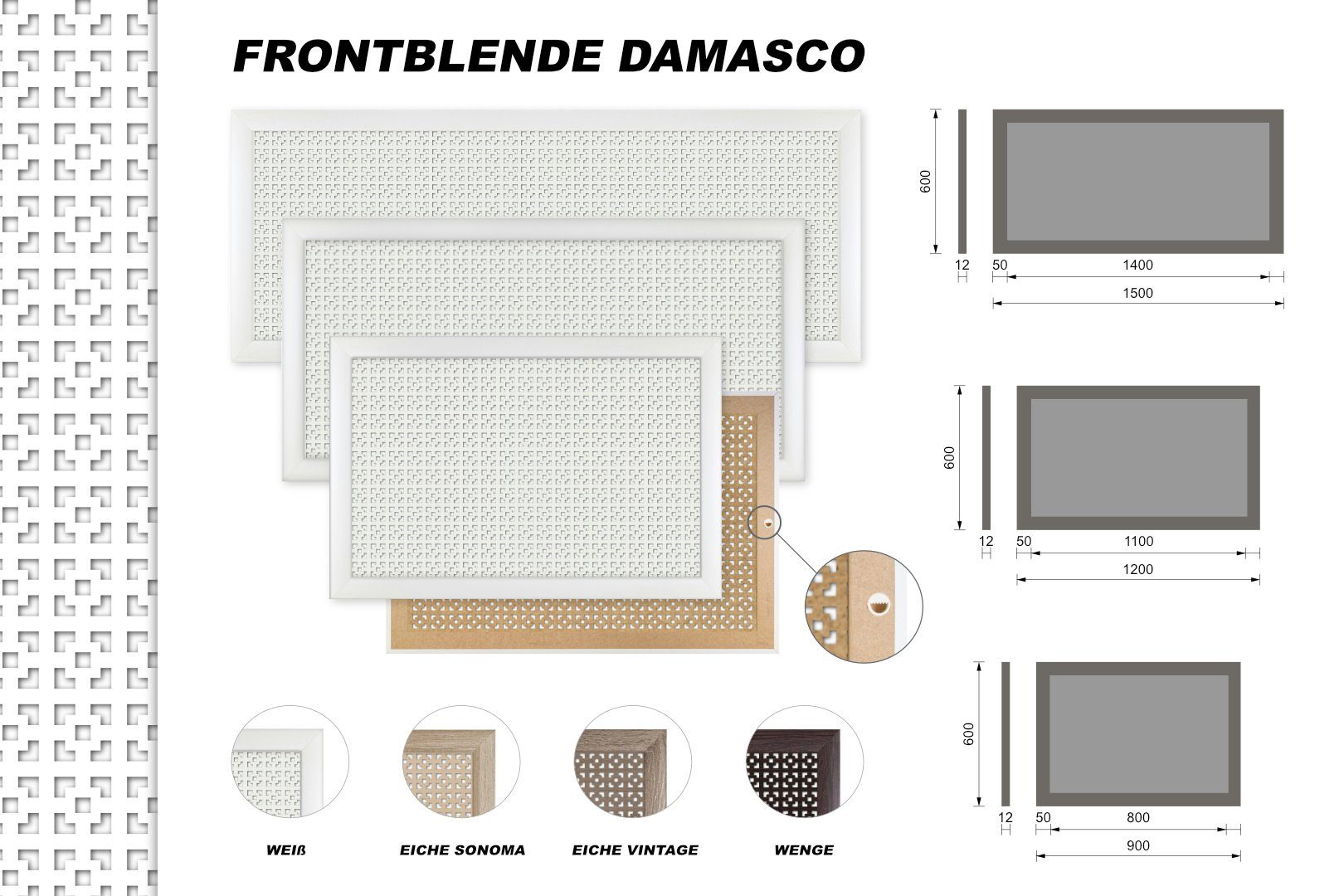 Hexim Heizungsverkleidung, Heizkörperverkleidung Damasco Lüftungsgitter, 90/120/150x60cm Holz MDF (90 cm Frontblende) Heizung Verkleidung schwarz