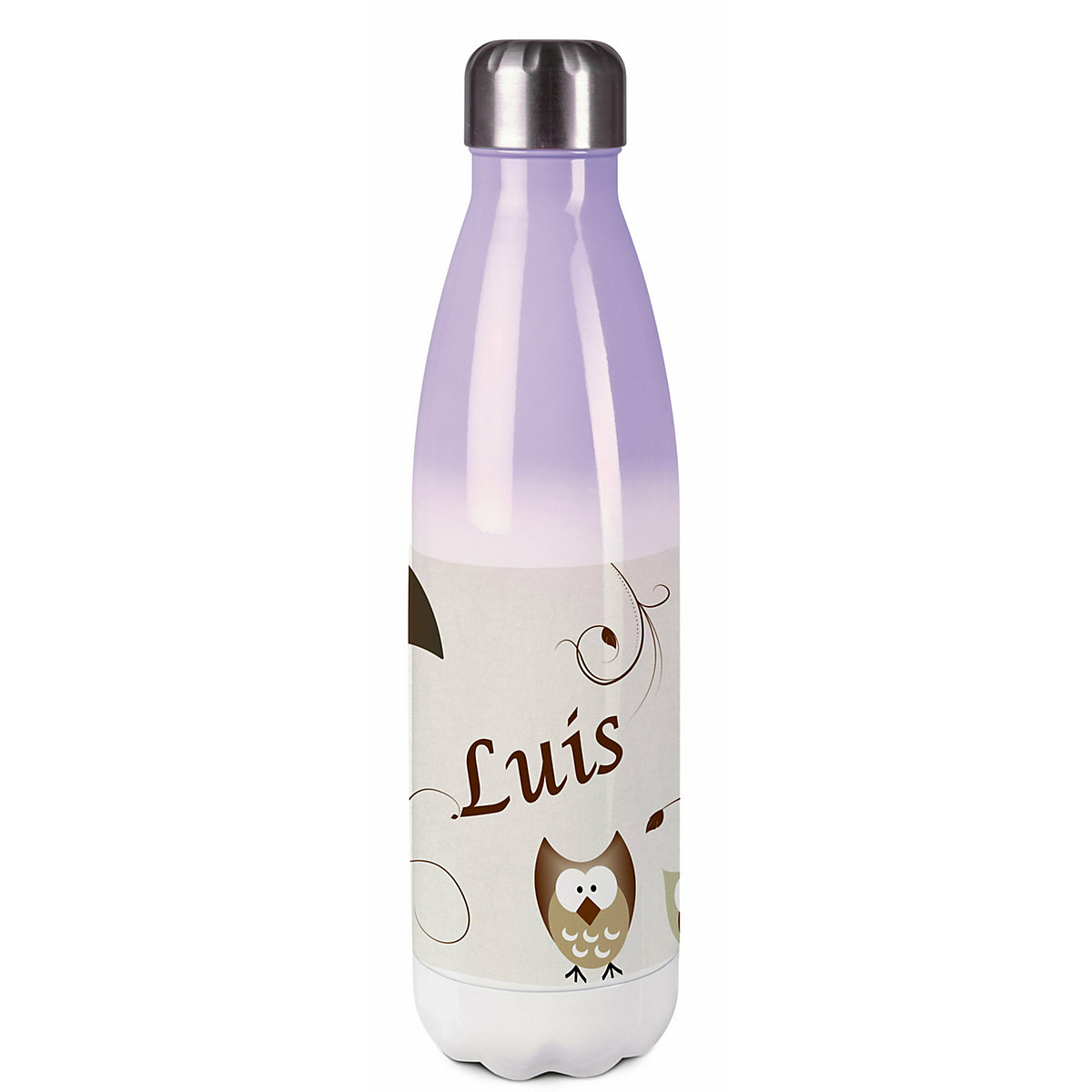 Edelstahl Kinder Thermoflasche / Trinkflasche bunt Eule Farbe beige Spülmaschinenfest, Auslaufsicher, Bruchfest, Doppelwandig, Für Heißgetränke geeignet, Mit Deckel, Isoliert