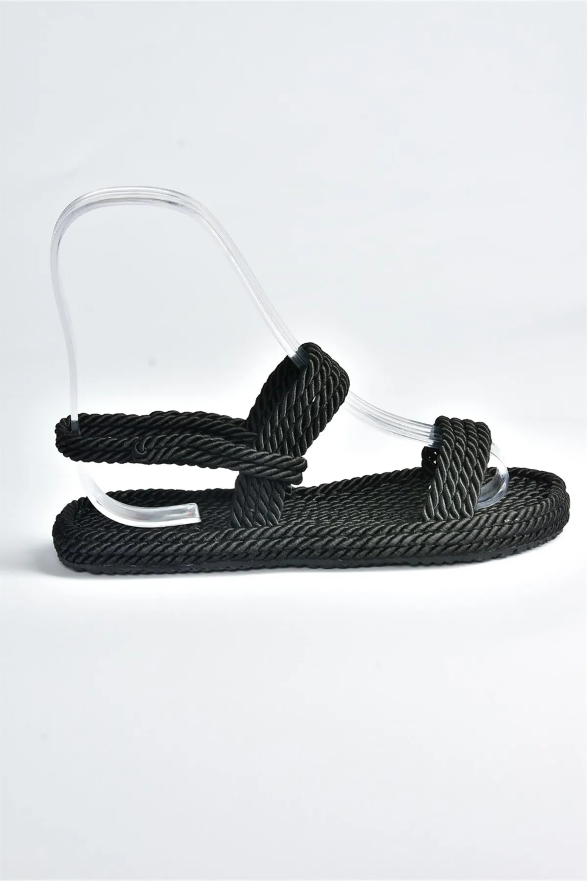 Fox Shoes  Schwarze Seil-String-Stroh-Damensandalen K596012104