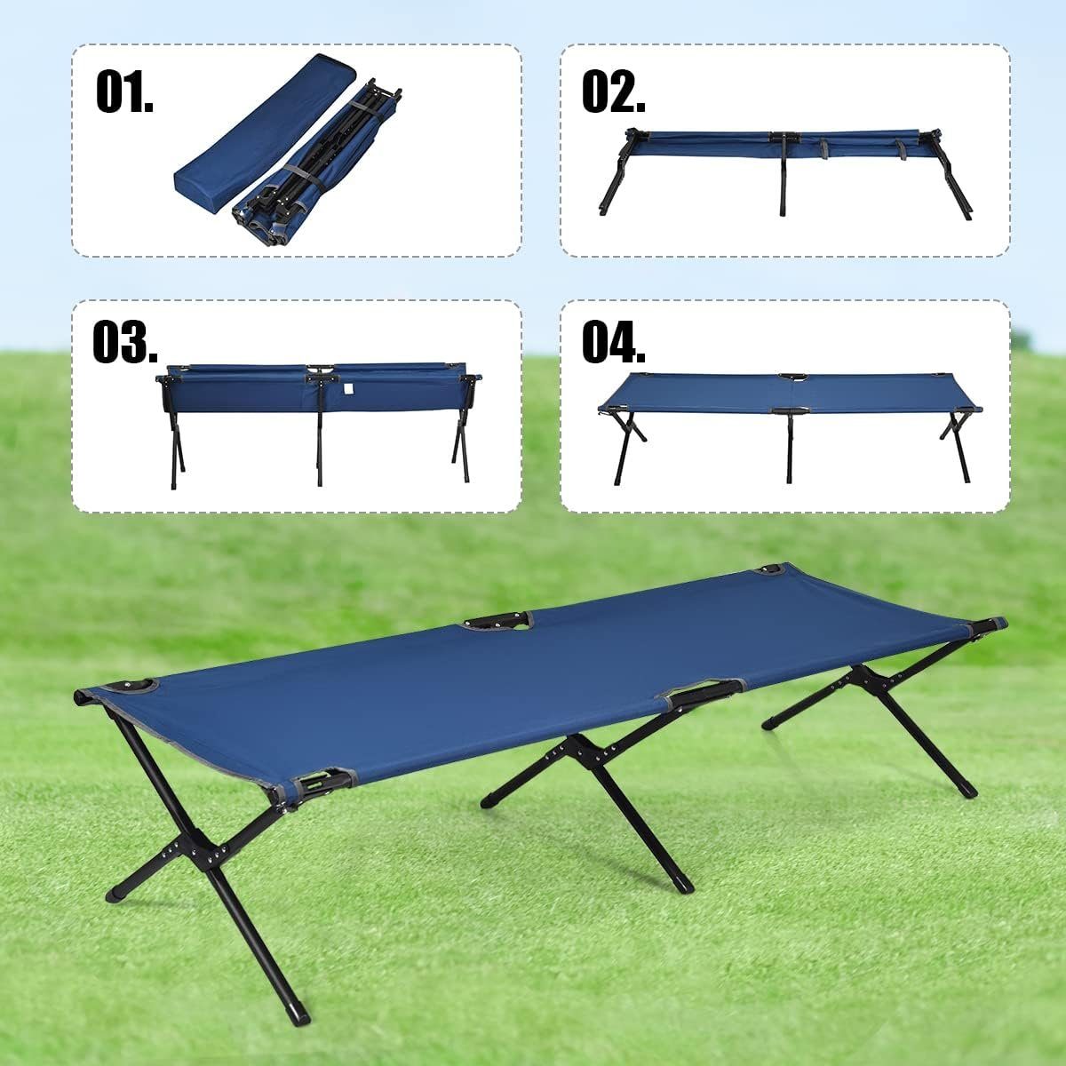 KOMFOTTEU Feldbett Campingbett 190 cm Klappbett, bis 136 kg