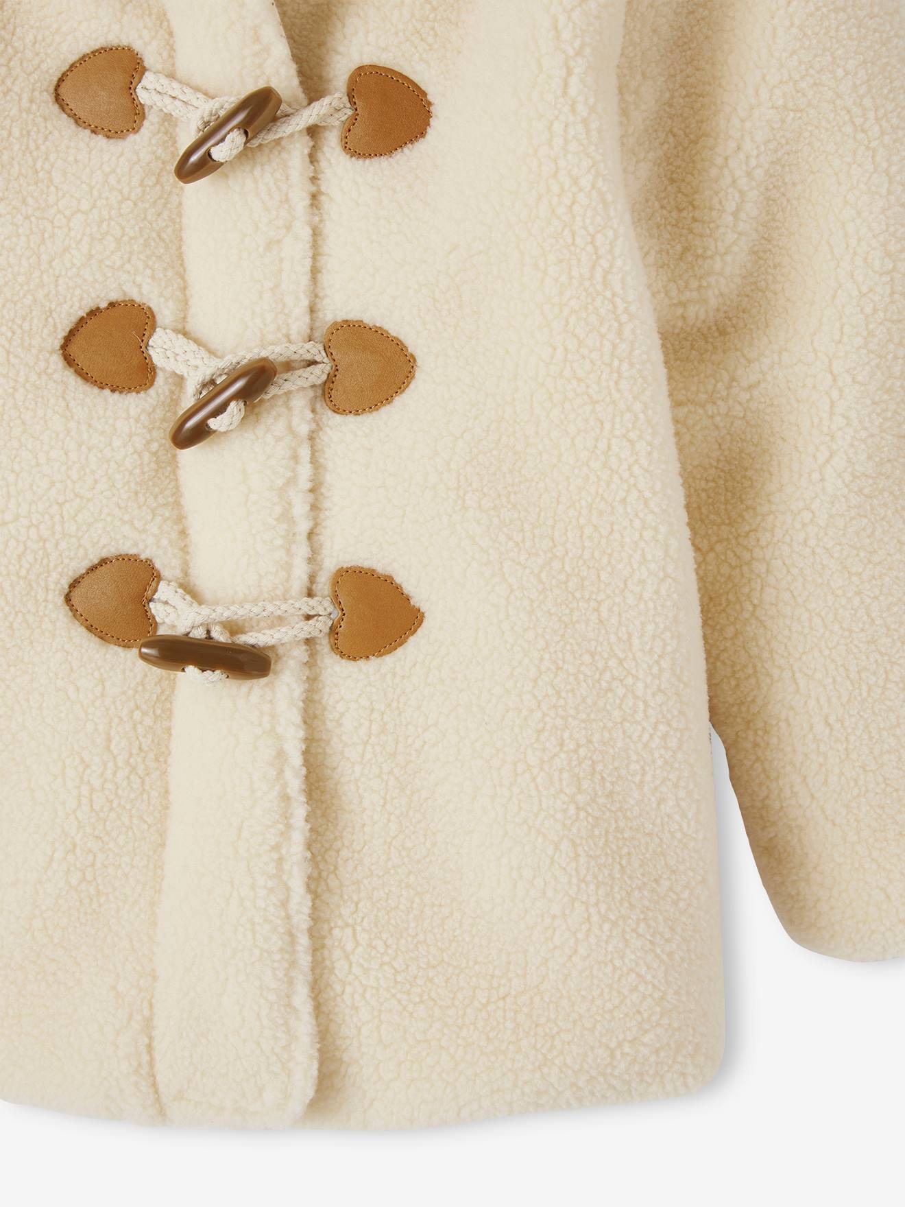 Manteau douillet en sherpa fille fermeture par brandebourgs écru