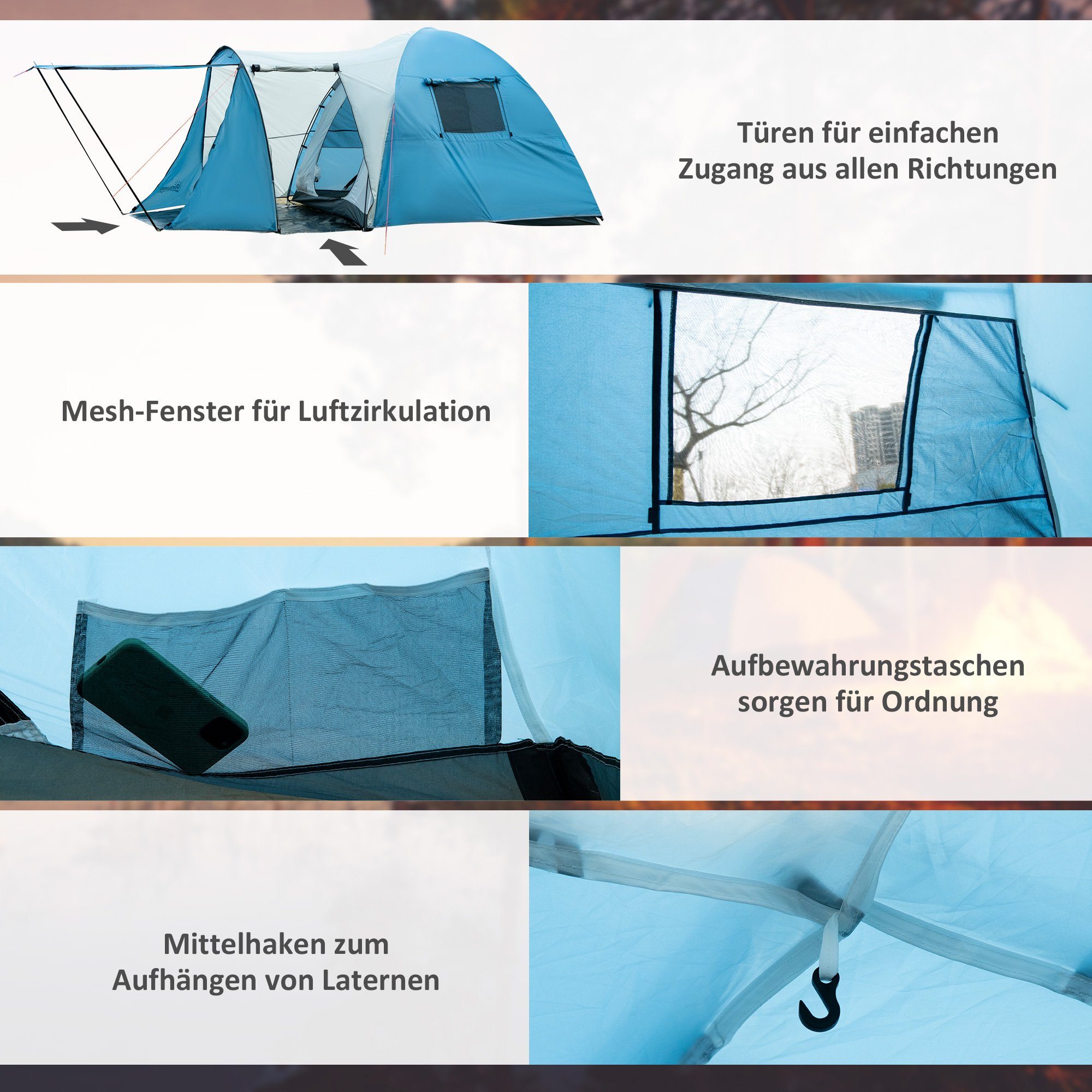Outsunny Kuppelzelt Tunnelzelt für 3 Personen
