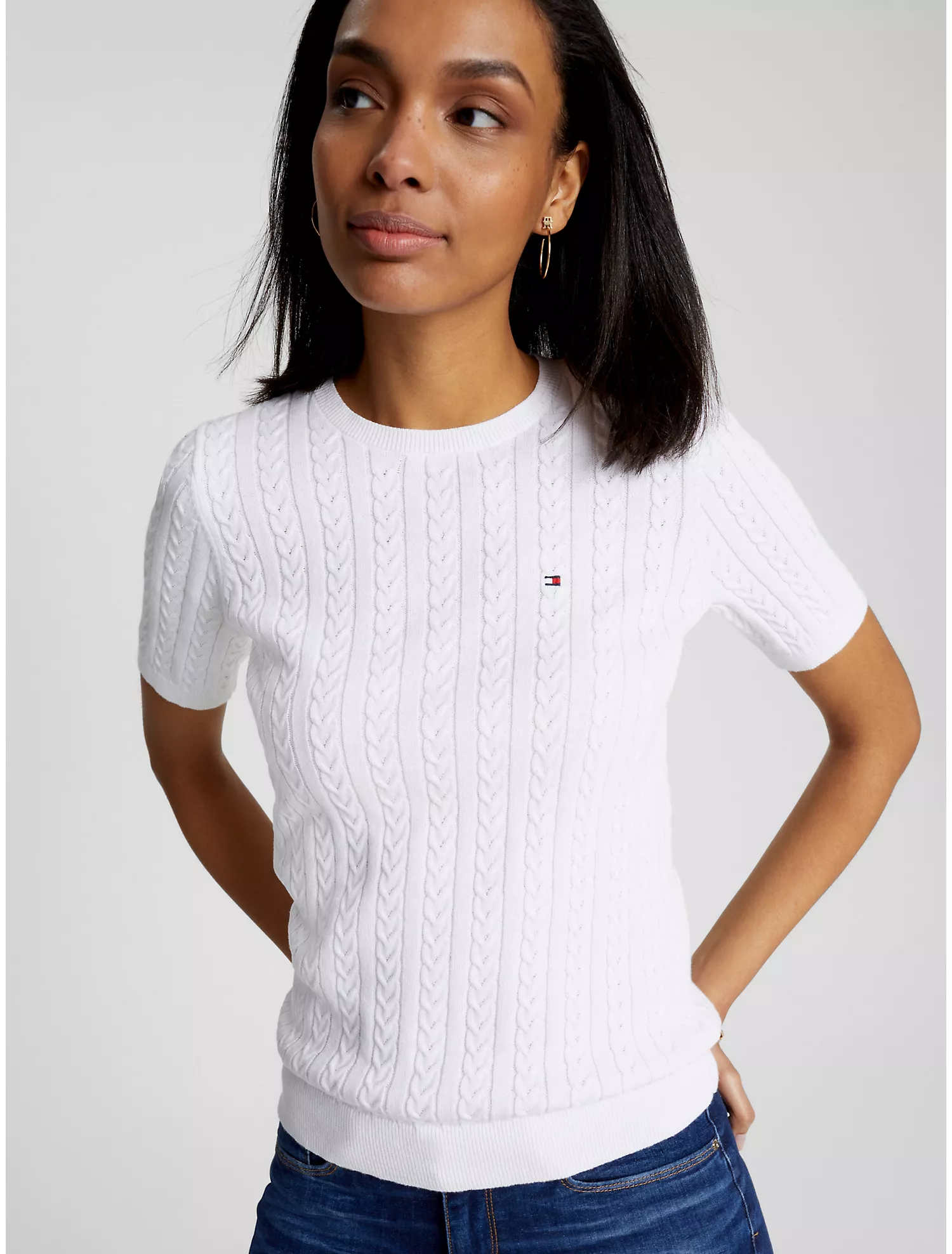 Cable Knit Short-Sleeve Sweater