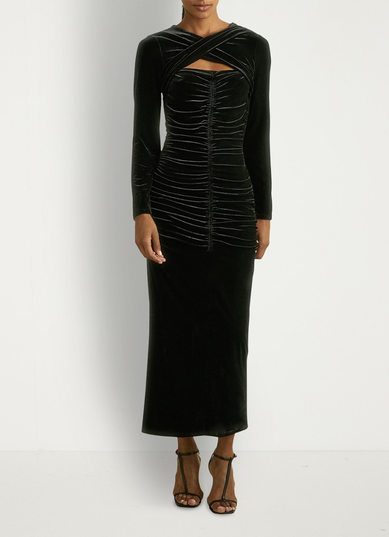 Abito midi in velluto Reiss Sia con dettagli plissettati