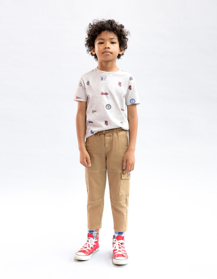 T-shirt gris coton bio all-over écussons garçon