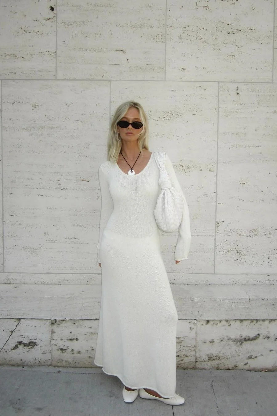 Langärmeliges Maxi-Strickkleid