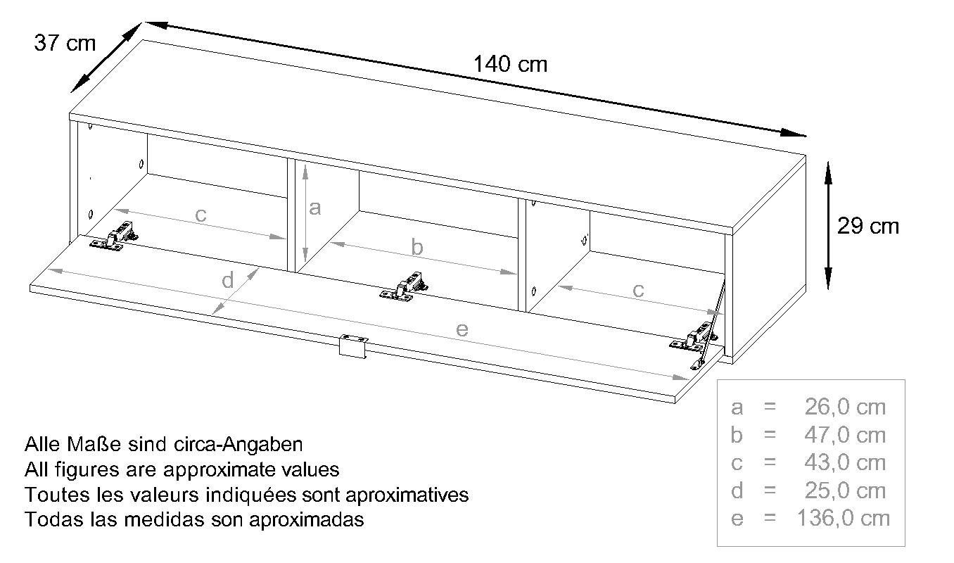 Vladon Lowboard Lana (2er-Set Tv-Kommode, 2 St., mit Klappe dahinter 3 Fächer), Weiß matt/Sandgrau Hochglanz (140 x 29 x 37 cm)