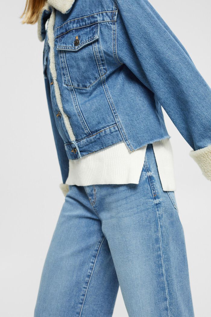 Cropped-Jacke aus Denim mit Fake Fur-Besatz