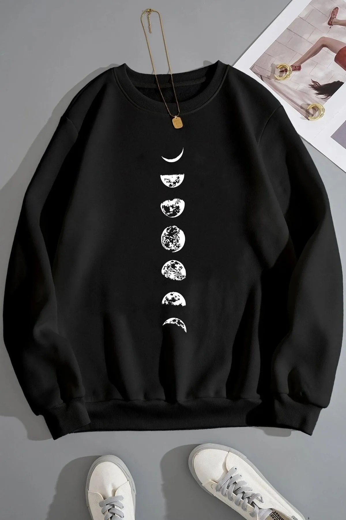 uyguntarz  Unisex-Sweatshirt mit Mondphasen und Rundhalsausschnitt