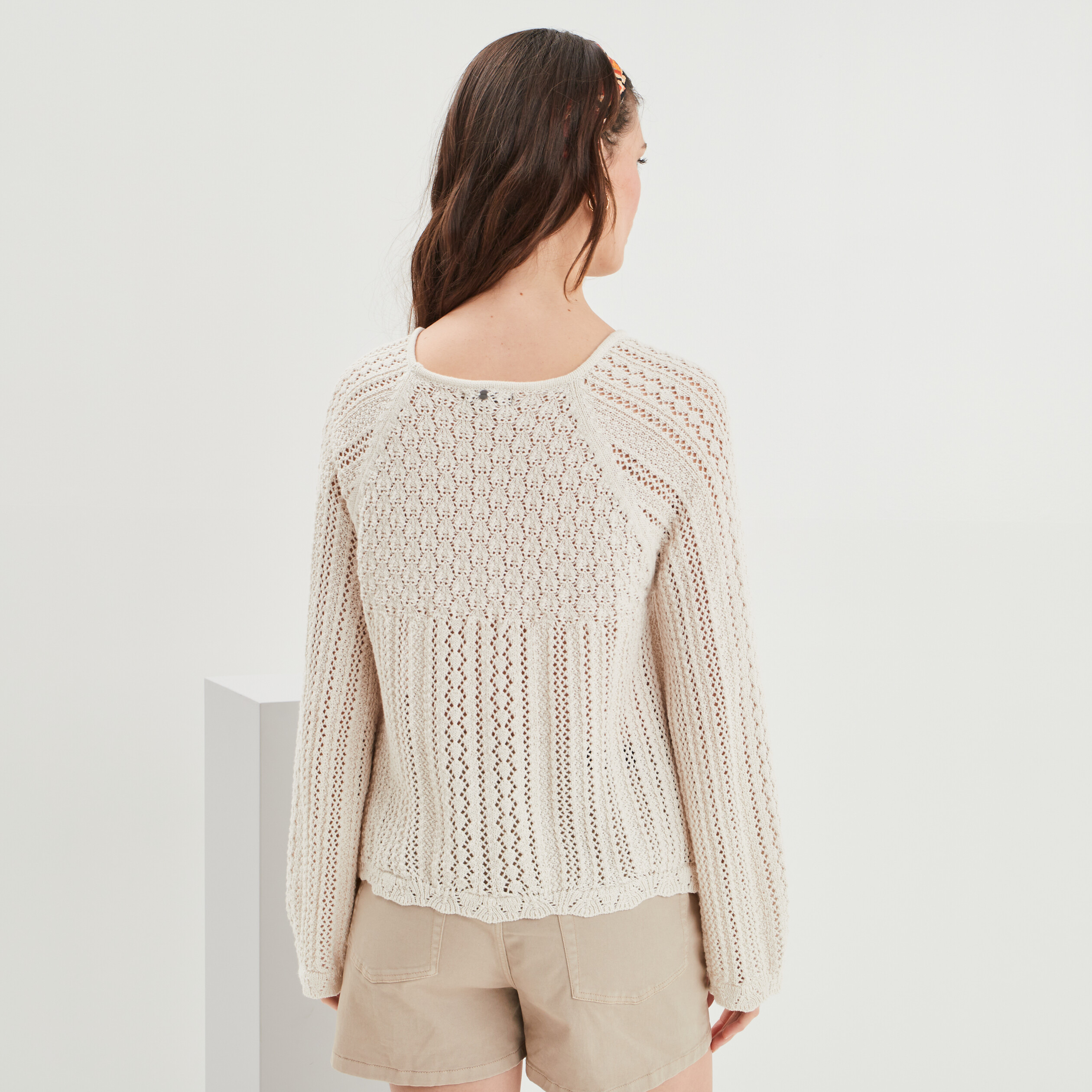 Pull ajouré col rond Liberto sable femme | La Halle