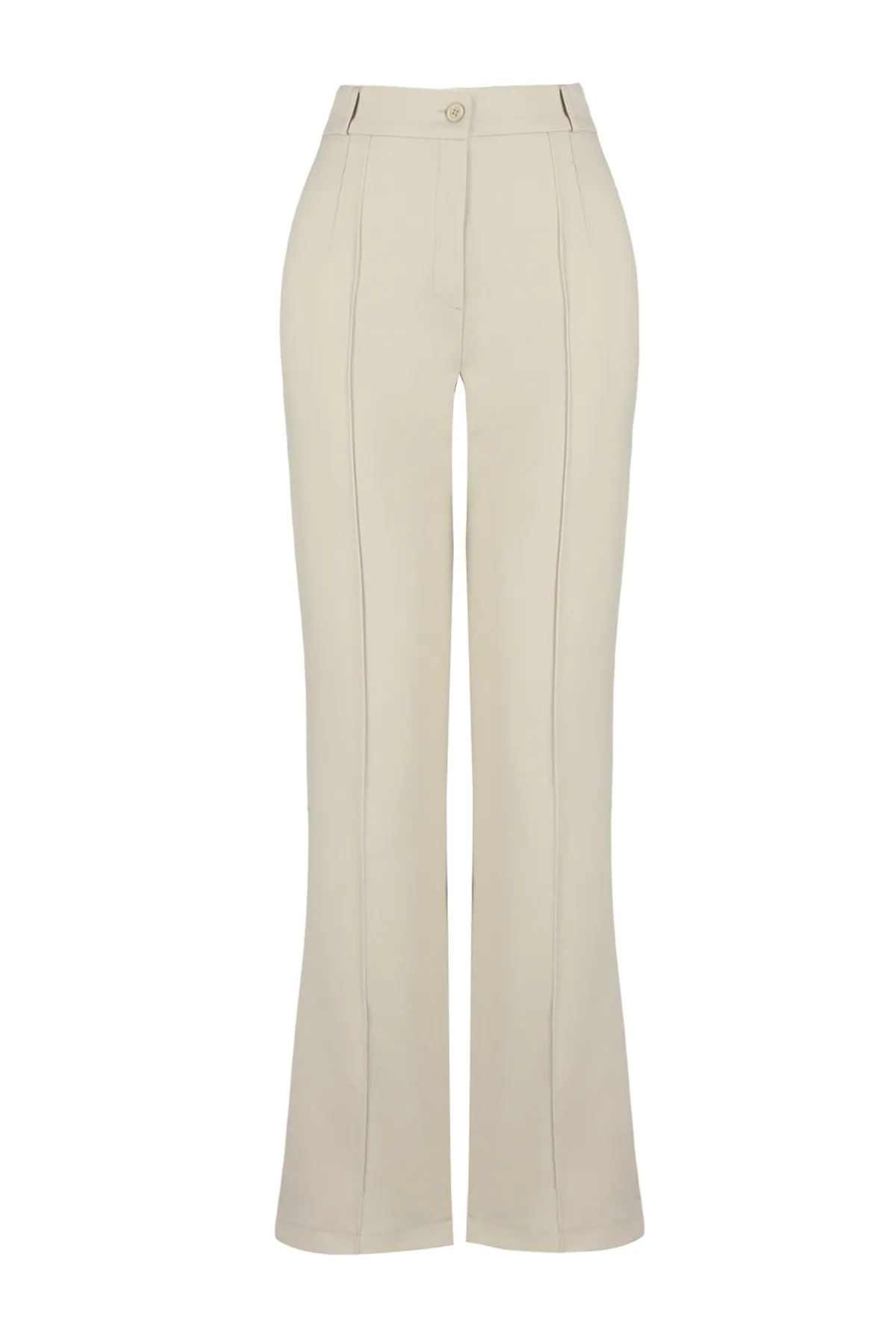 Trendyol Collection  Nerzfarbene, gerade geschnittene, gerippte, gewebte Hose mit hoher Taille TWOSS21PL0093