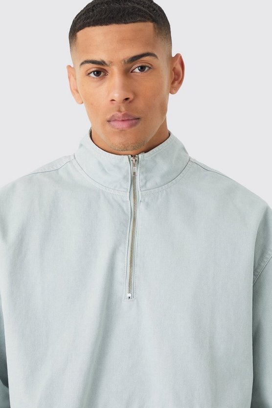 Oversize Jacke mit Trichterkragen und 1/4 Reißverschluss