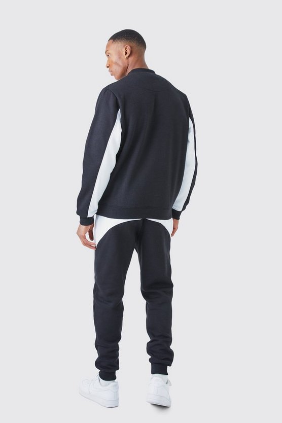 Colorblock Sweatshirt-Trainingsanzug mit Reißverschluss-Detail