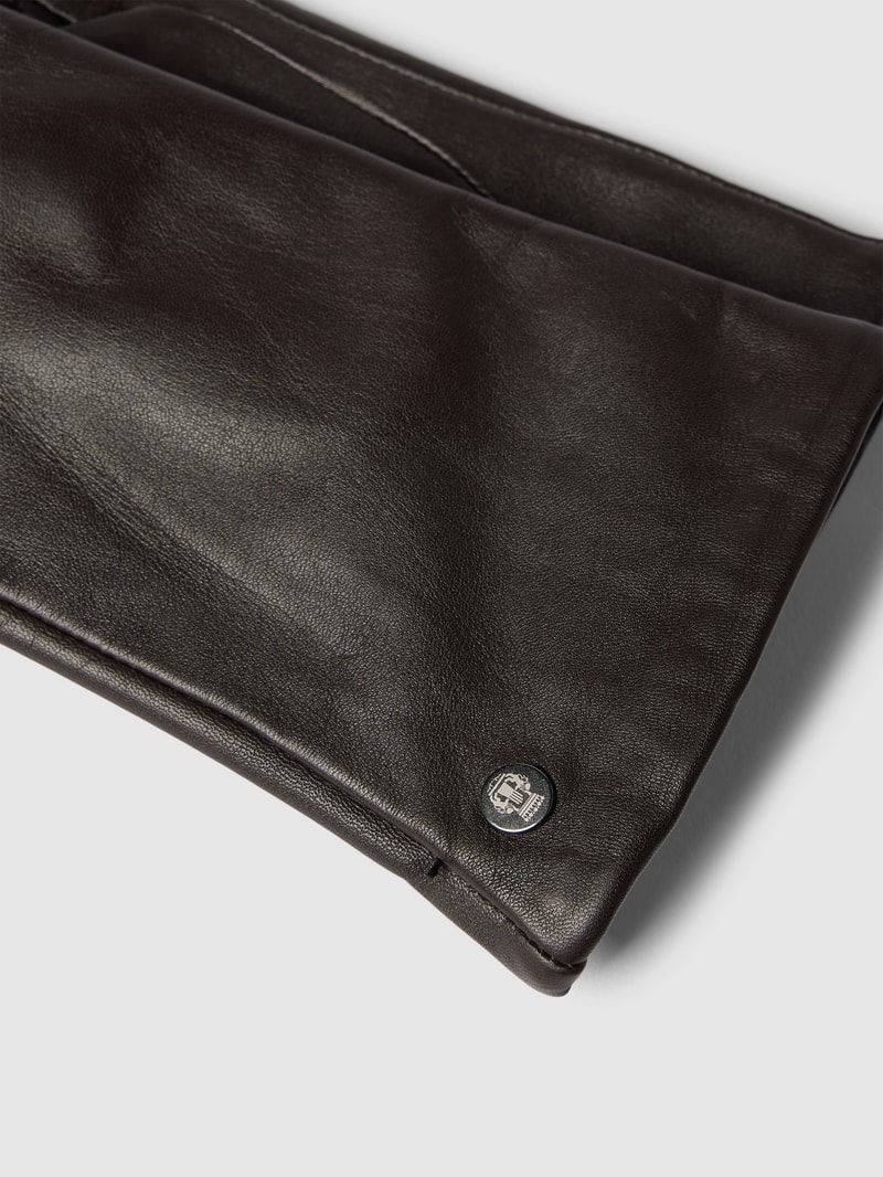 Lederhandschuhe mit Label-Applikation Modell 'CLASSIC' in dunkelbraun