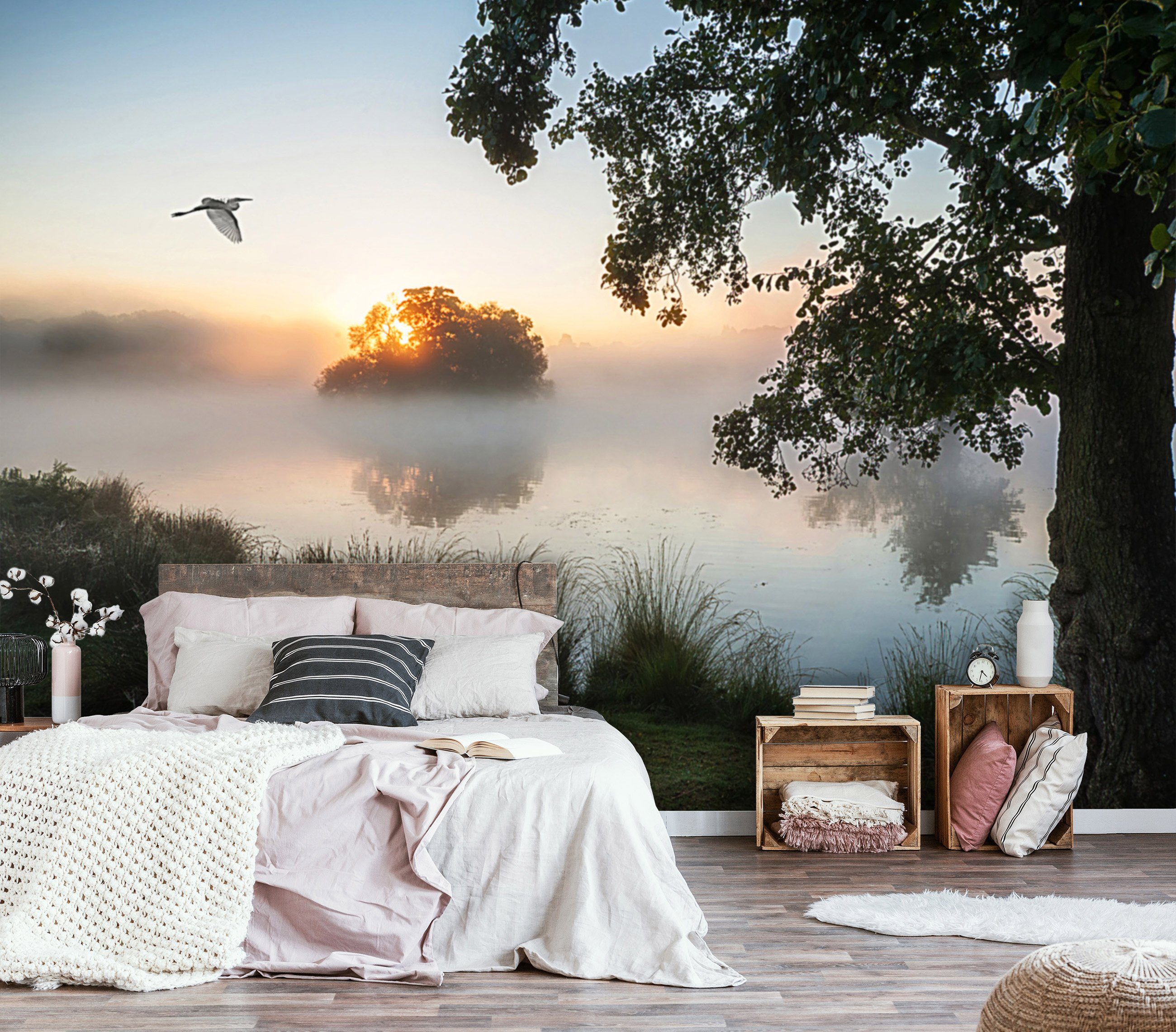 Wallarena Fototapete See Nebel Landschaft Vlies Tapete Wohnzimmer Schlafzimmer Wandtapete, Glatt, Natur, Vliestapete inklusive Kleister