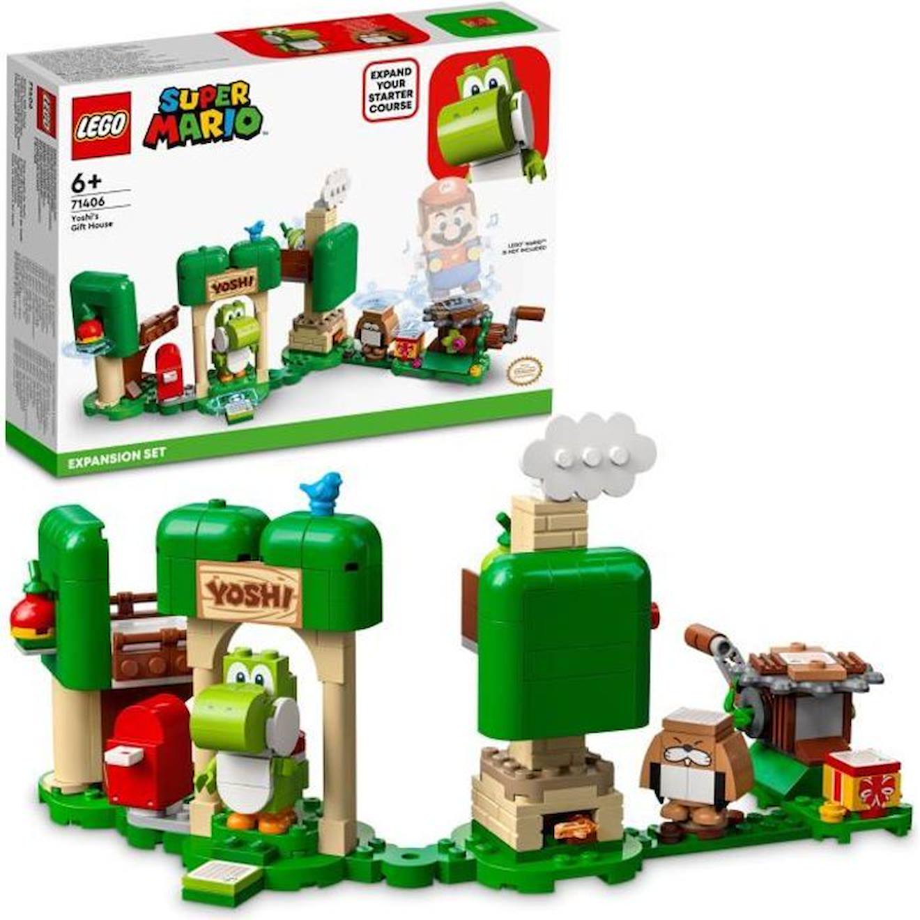 LEGO 71406 Super Mario Ensemble d’Extension La Maison Cadeau de Yoshi, Jouet Super Mario, Figurine, avec Manège, Enfants 6 Ans rouge