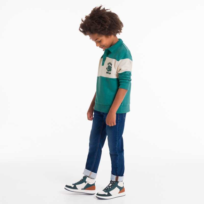 Sweat-shirt col polo vert garçon