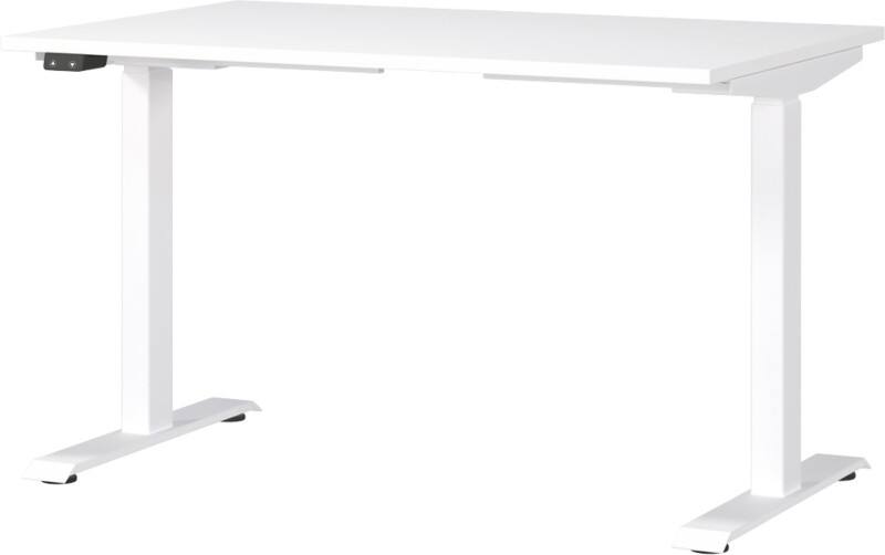 GERMANIA Sitz-Stehschreibtisch Metall, Spanplatte Weiß T-Fuß 1.200 x 800 x 1.200 mm
