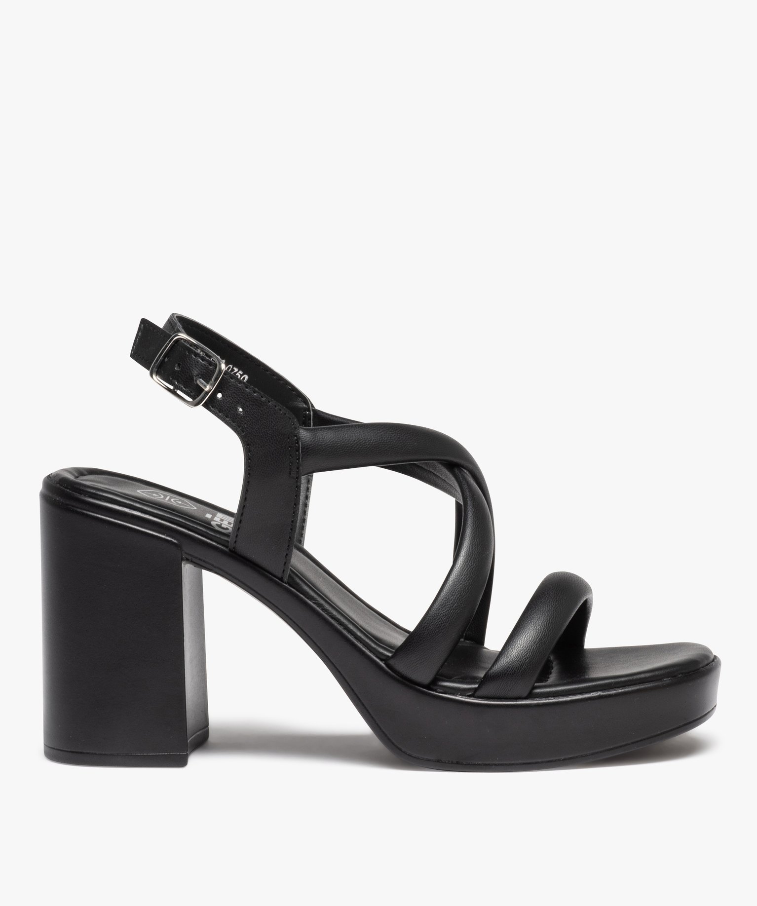 Sandales femme unies à talon carré avec brides tubulaires noir | GEMO