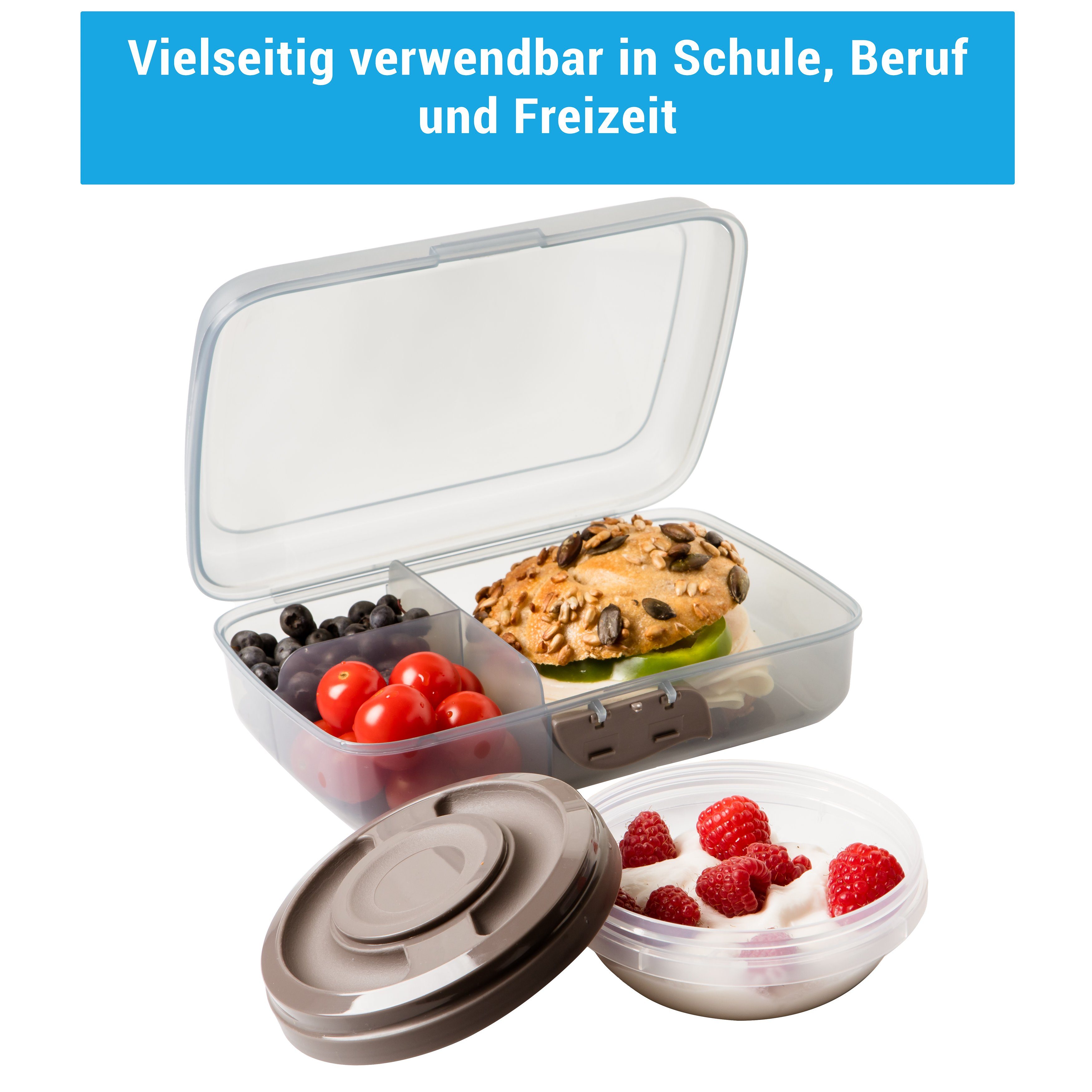 Centi Lunchbox Brotdosen / Lunchboxen, mit Fächern und Klickverschluss, Kunststoff, (4-tlg., 2 Stück+2 Schraubdeckeldosen), Brotdose mit Fächern und Clickverschluss