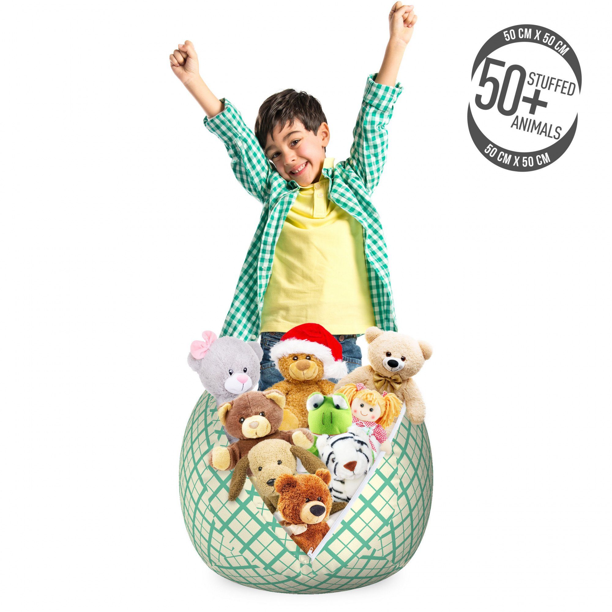 Abakuhaus Spielzeugtruhe Gefüllter Tier Organizer Waschbare Tasche für Kinder, Retro Karomuster Linien