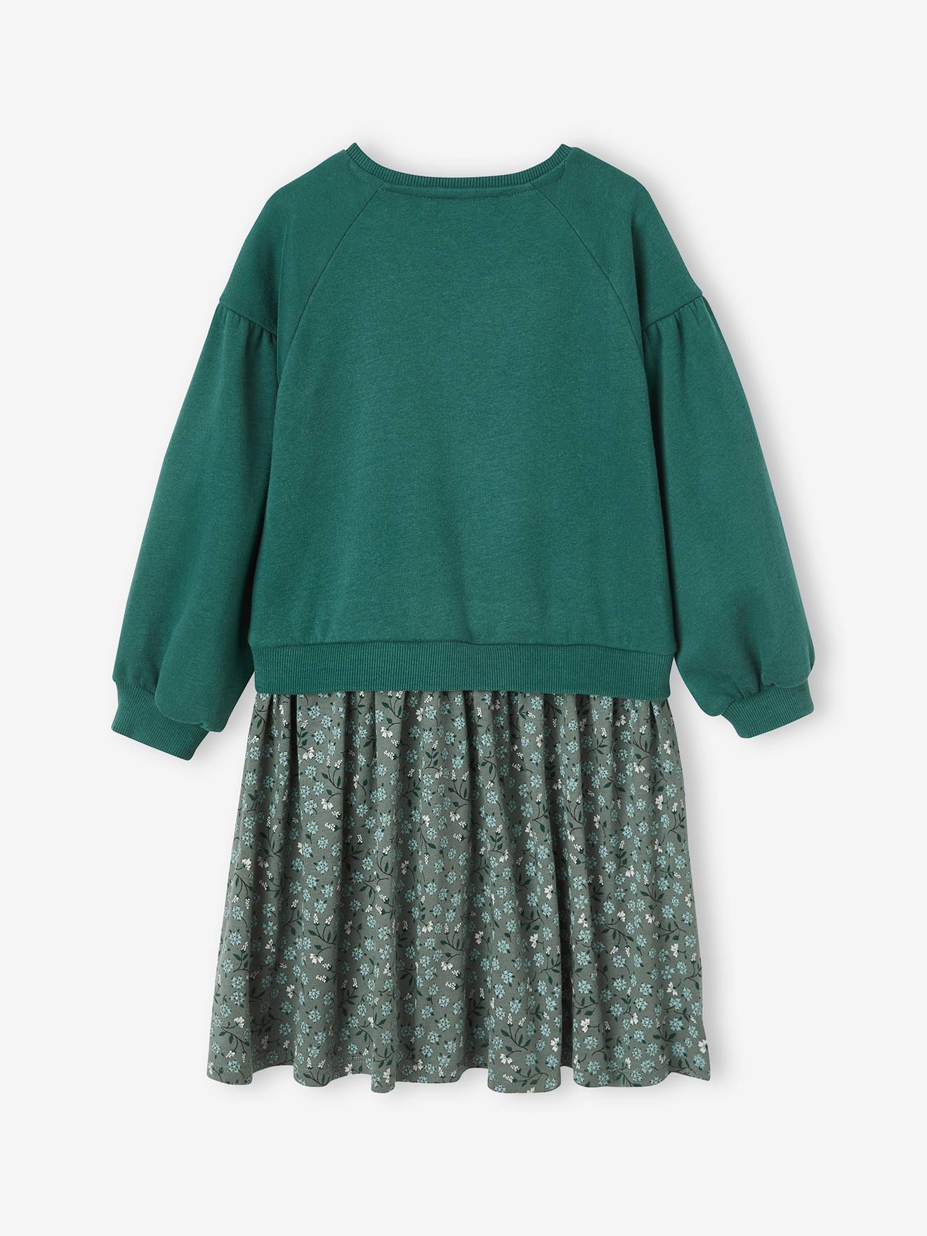 Vertbaudet Mädchen Kleid mit Materialmix - grün