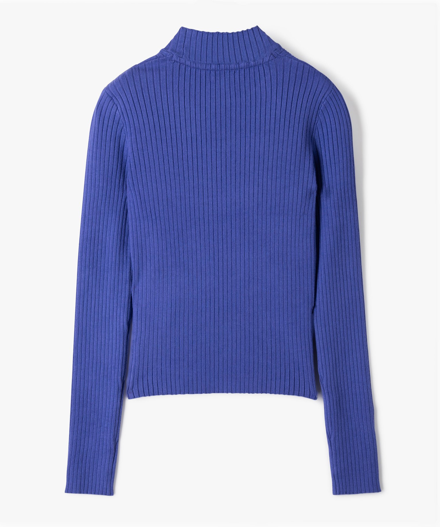 Pull fille court à col cheminée en maille ctelée violet clair | GEMO