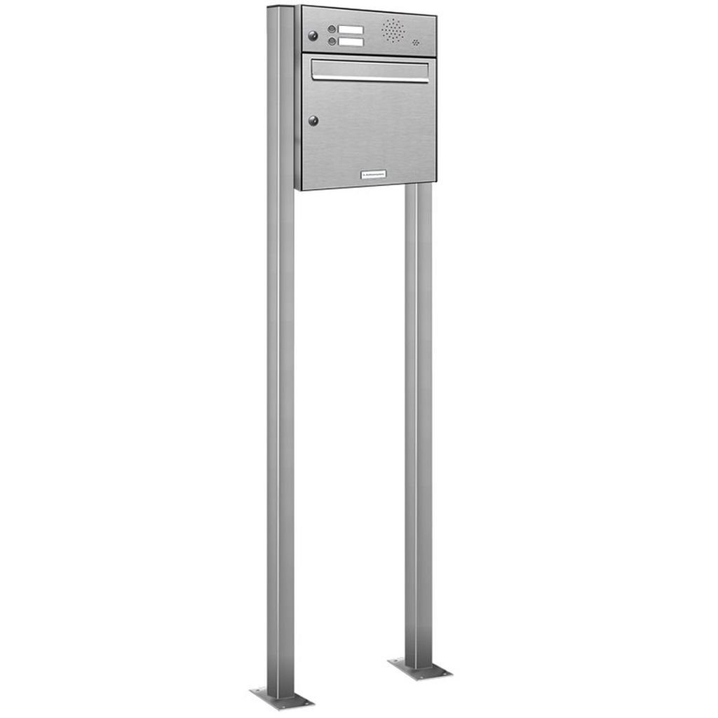 AL Briefkastensysteme Standbriefkasten 1er Premium Edelstahl Standbriefkasten Anlage 2 Klingel mit Ständer