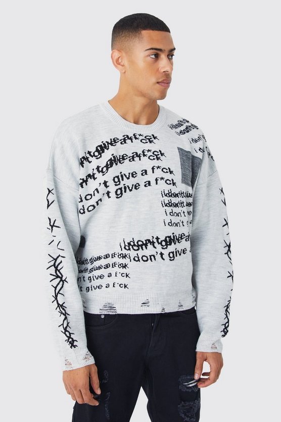 Kastiger Oversize Pullover mit Rissen