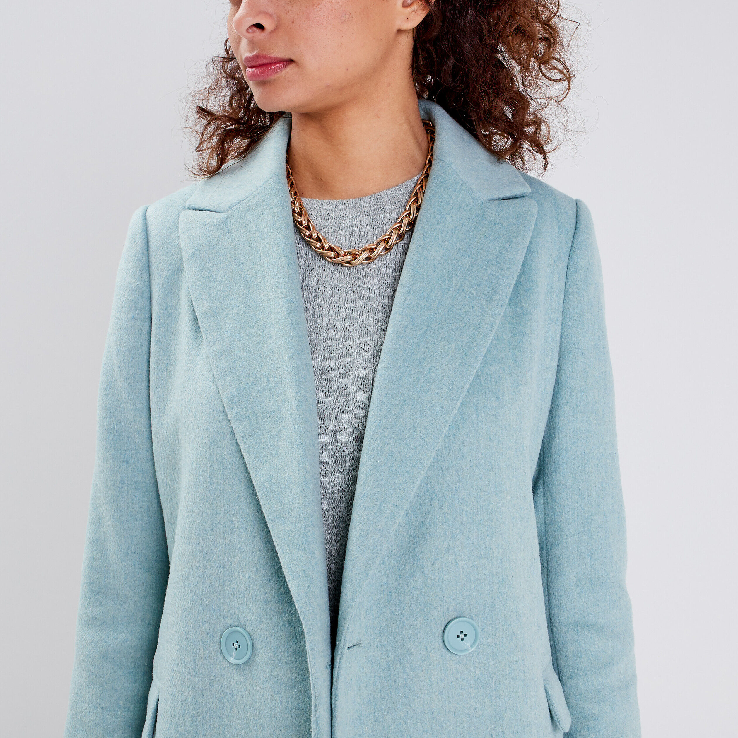Manteau droit boutonné bleu turquoise femme | Cache Cache