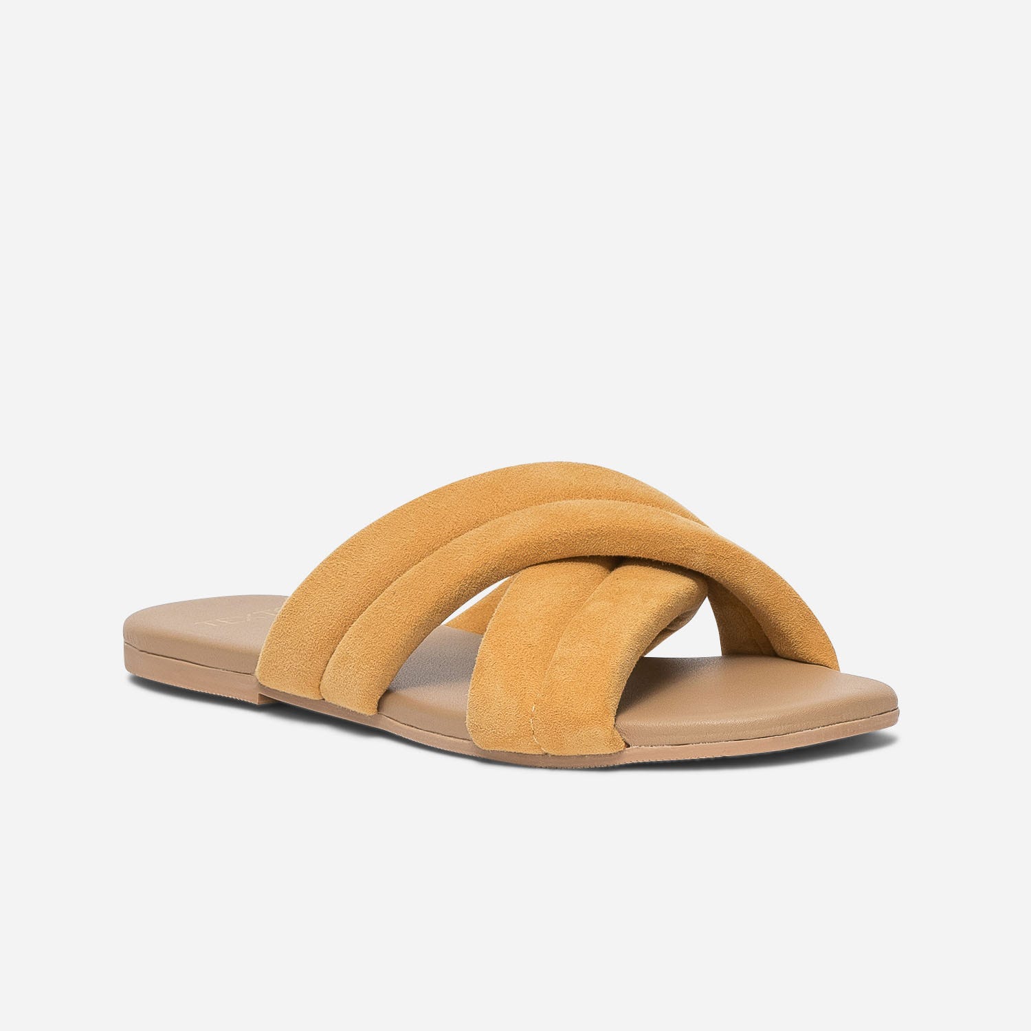 Mule TEXTO jaune mangue en cuir velours matelassé