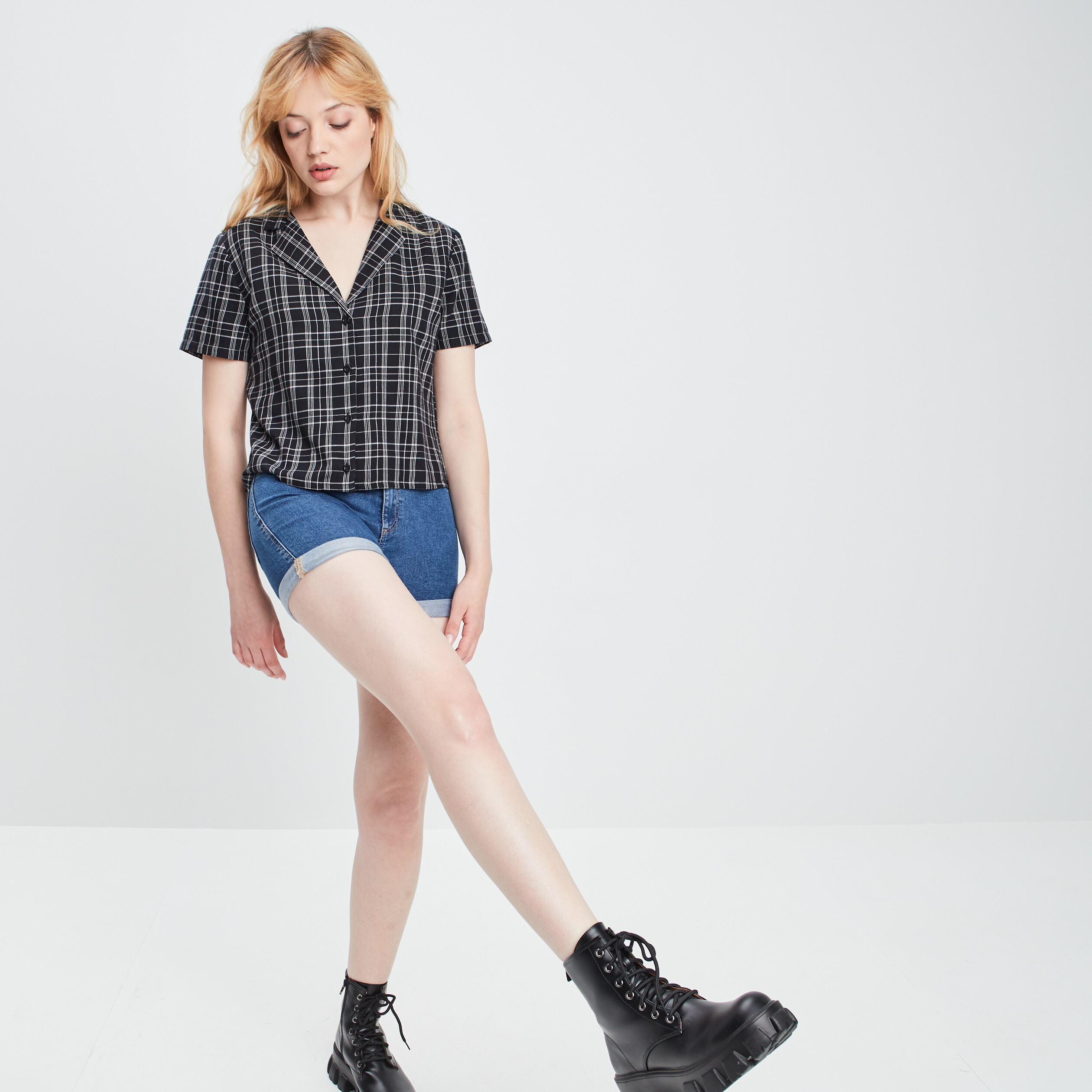 Chemise cropped coton noir femme | La Halle