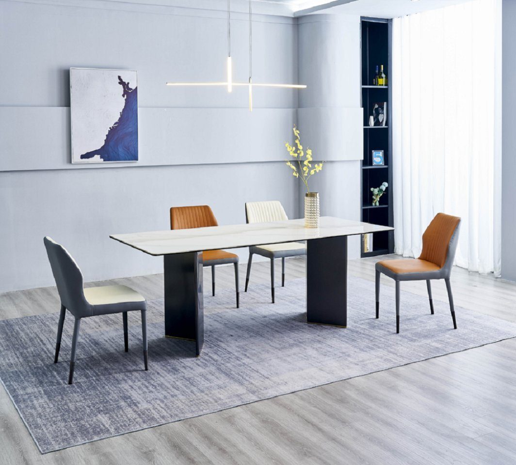 JVmoebel Esszimmer-Set Luxus Esszimmer Weiße Esstisch Designer 4x Kunsteder Stühle Set, (5-St., Esstisch + 4x Stühle), Made in Europa