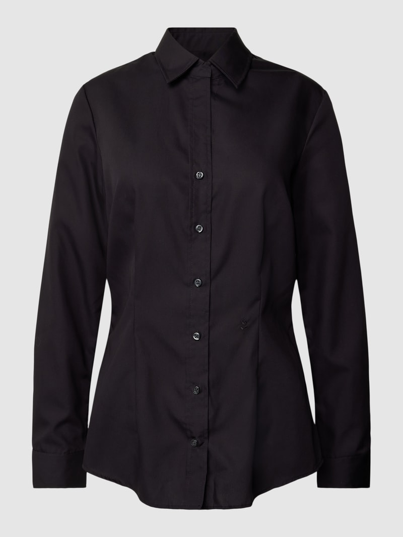 Hemdbluse mit Motiv-Stitching in schwarz