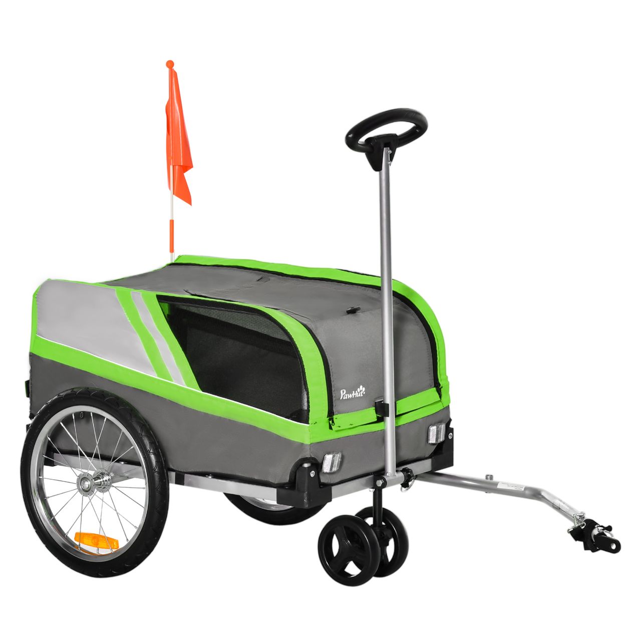 PawHut 2-in-1 Hundeanhänger Trolley für Haustier Lastenanhänger Grün Grau
