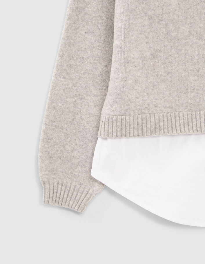 Pull gris tricot trompe-l'oeil chemise fille