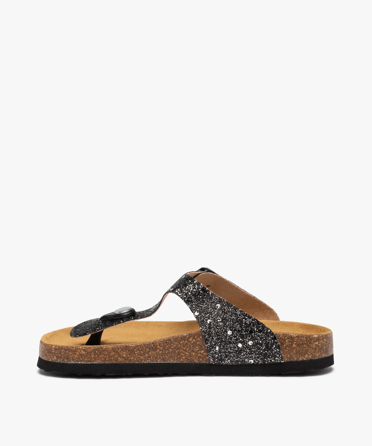 Sandales fille à bride entre-doigts en T pailletée noir | GEMO