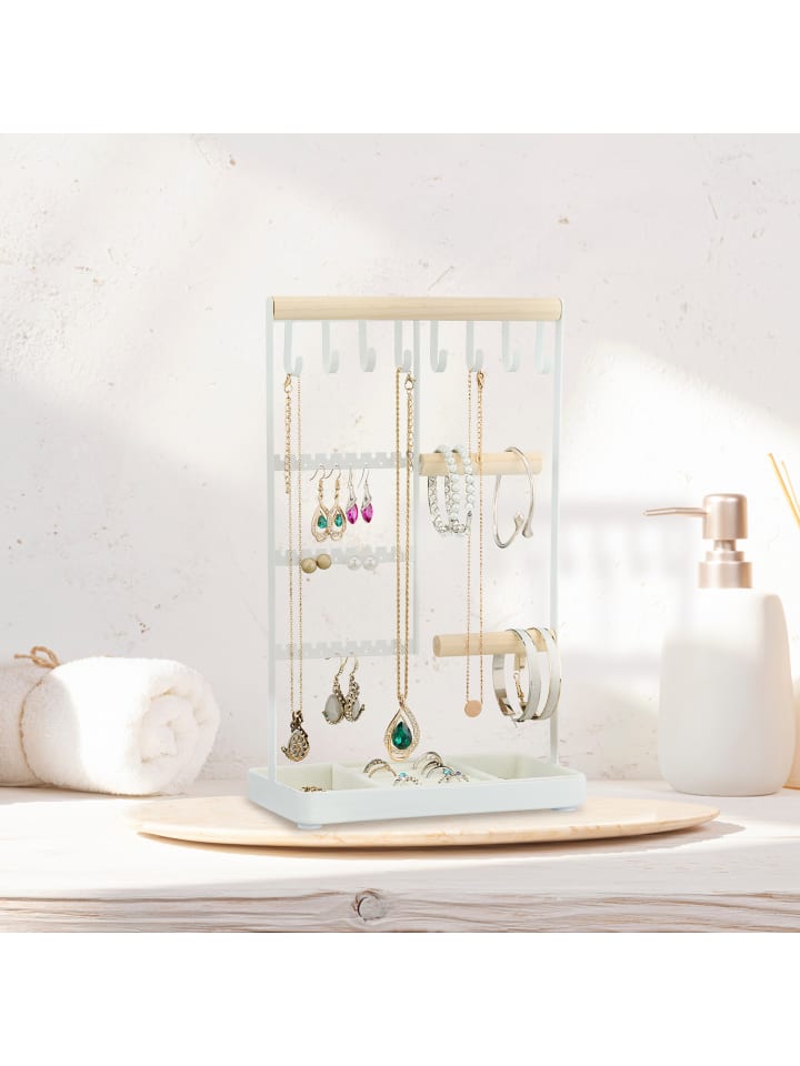 relaxdays Schmuckständer in Weiß/ Natur - (B)19,5 x (H)32,5 x (T)11 cm günstig kaufen onesize