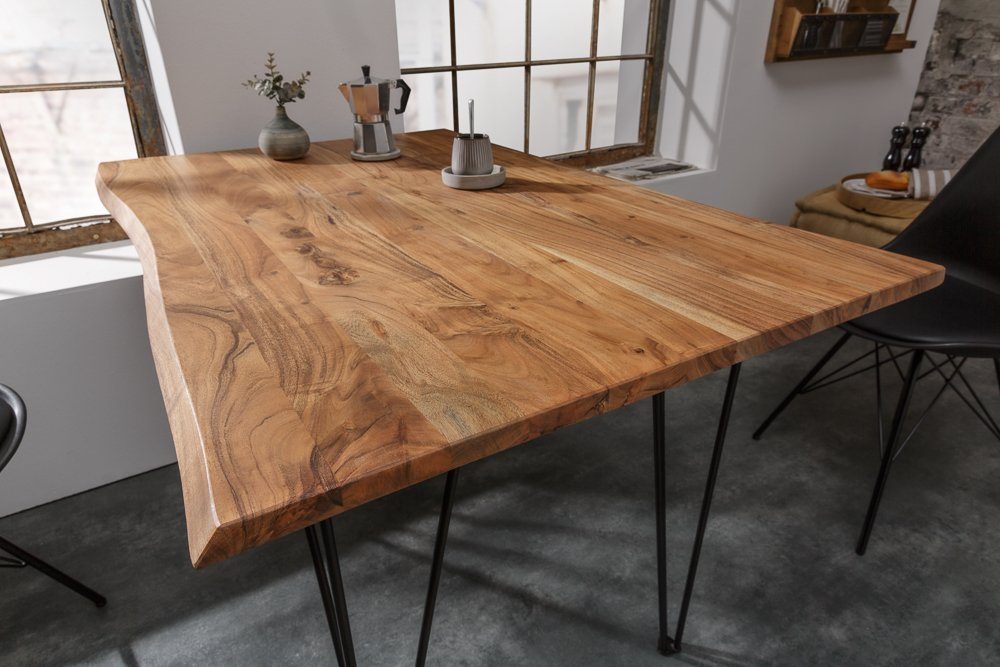 riess-ambiente Küchentisch MAMMUT 120cm natur / schwarz (Einzelartikel, 1-St), Massivholz · Baumkante · Schreibtisch · Hairpin Legs · Metall · Retro