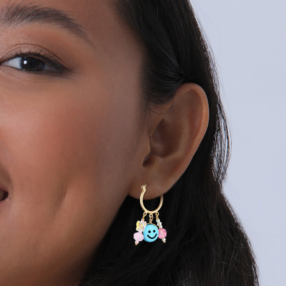 Elli Elli Boucles d'Oreilles Créoles pour Femmes Smile Emoji  Perles avec cristal de v Boucles d'oreilles