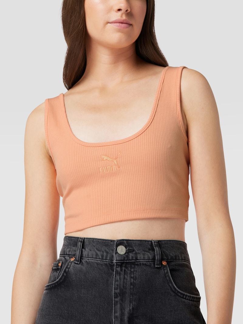 Crop Top mit Label-Stitching in apricot