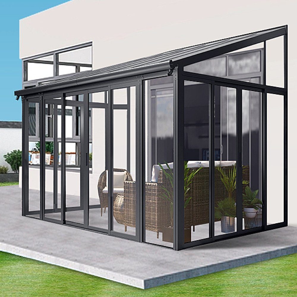 HOME DELUXE Wintergarten AMARIS, BxT: 428x300 cm, Bedachung Hohlkammerstegplatten, (Komplettset abschließbar & kratzfeste Pulverbeschichtung), Wintergarten aus Aluminium, Alu Terrassendach, Terrassenüberdachung