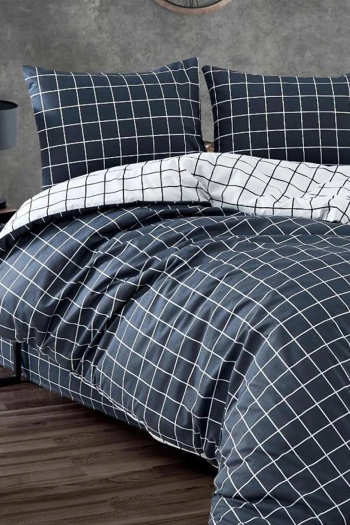 Çeyiz Diyarı  Pari Doppelbett-Bettbezug-Set, Grau, Weiß